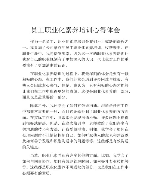 员工职业化素养培训心得体会