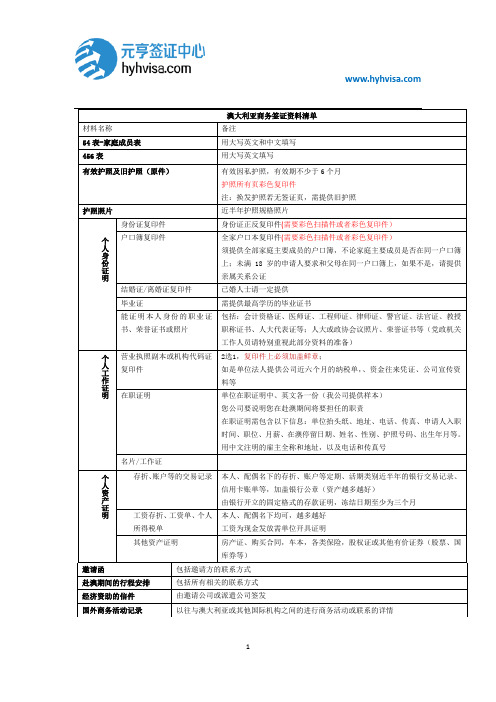 最新澳大利亚商务签证清单