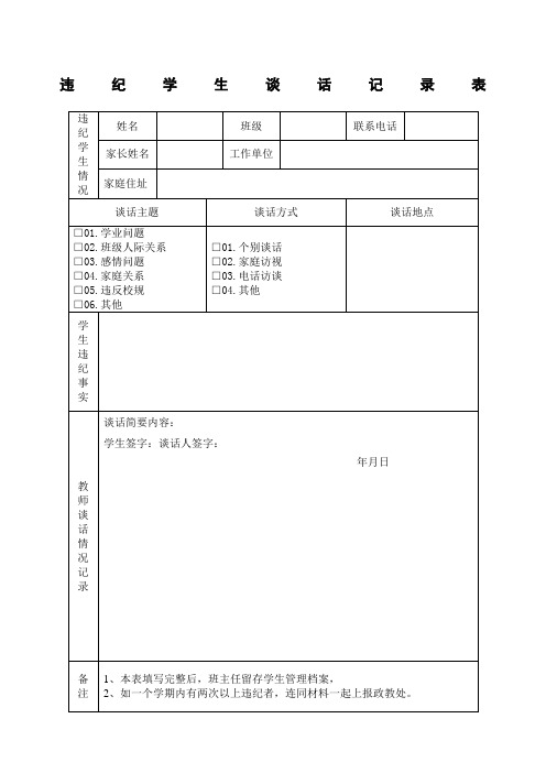 学生违纪处理登记表违纪学生登记表