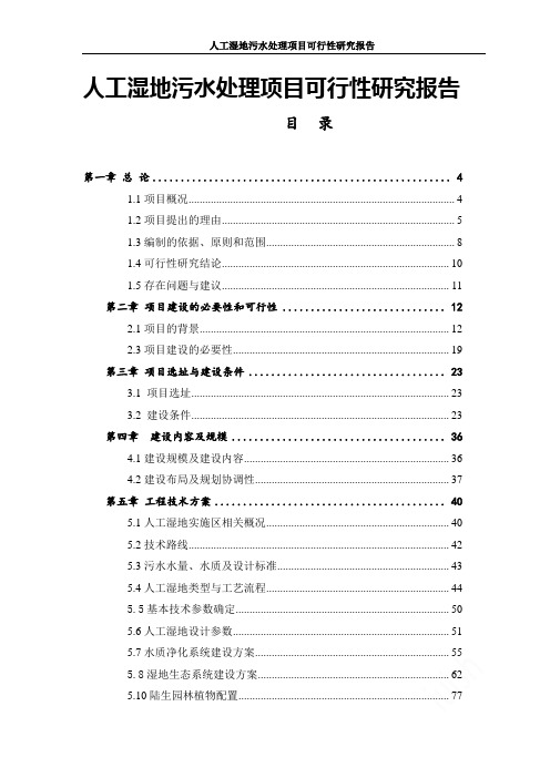 人工湿地污水处理项目可行性研究报告