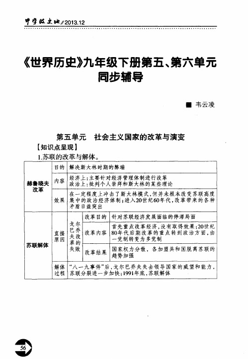 《世界历史》九年级下册第五、第六单元同步辅导