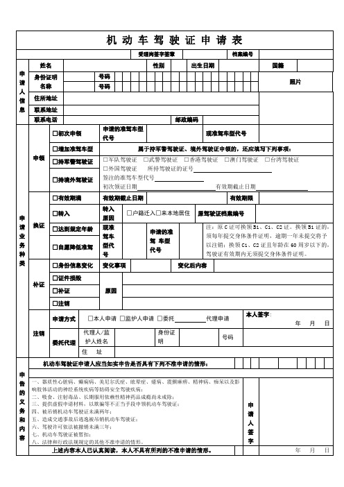 机动车驾驶证申请表