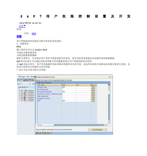 SAP 用户权限控制设置及开发