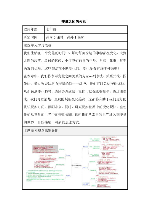 初中数学《变量之间的关系》单元教学设计以及思维导图