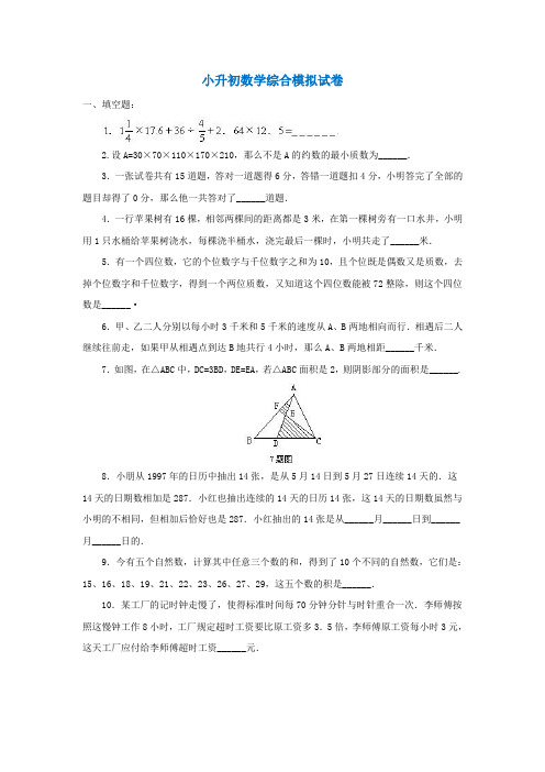 2020武汉3新小升初数学综合模拟测试试卷