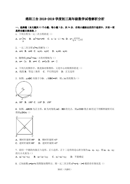 绵阳三台2018-2019学度初三高年级数学试卷解析分析