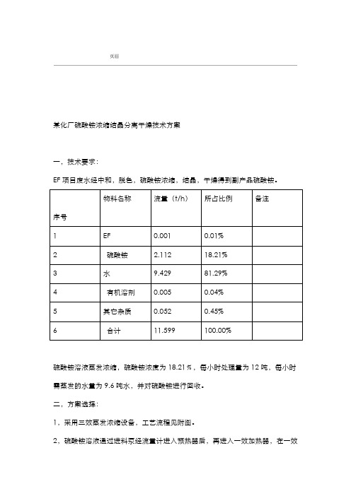 20XX某化厂硫酸铵浓缩结晶分离干燥技术方案