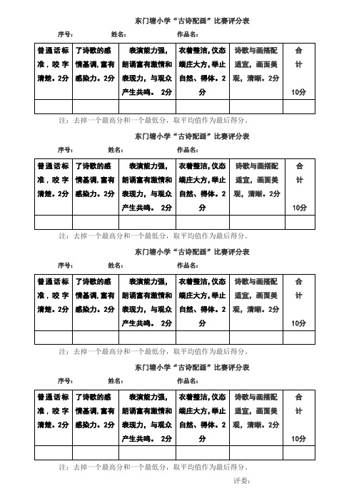 东门塘小学“古诗配画”比赛评分表