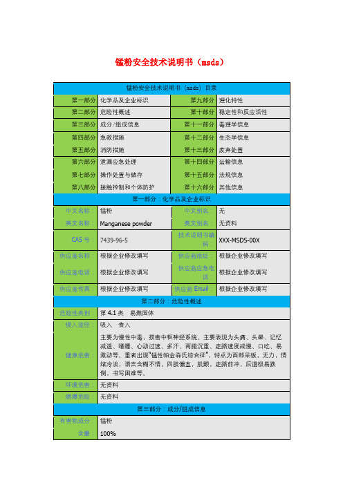 锰粉安全技术说明书(msds)