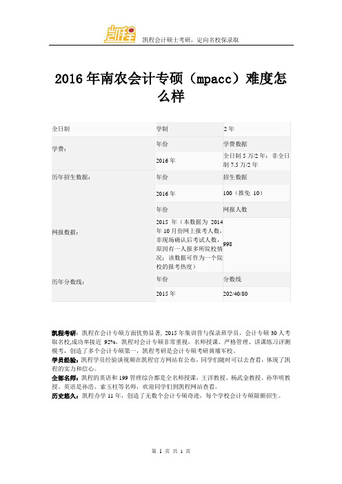 2016年南农会计专硕(mpacc)难度怎么样