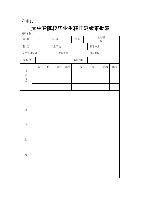 大中专院校毕业生转正定级审批表