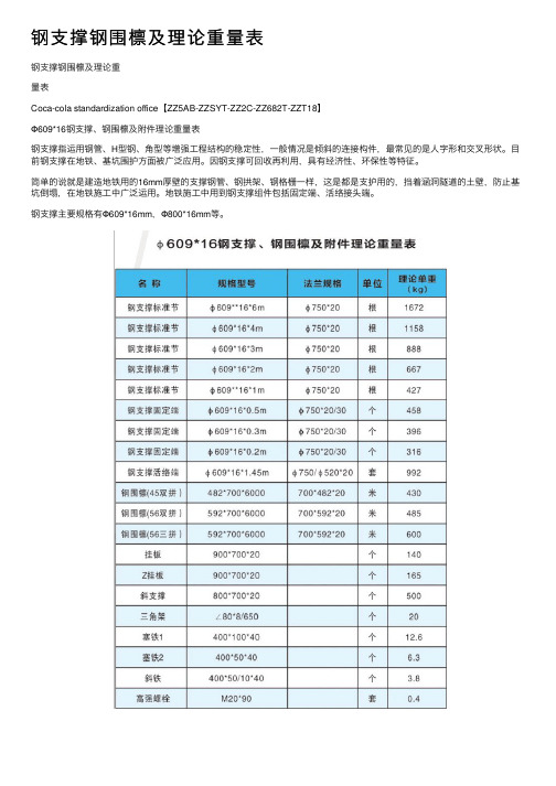 钢支撑钢围檩及理论重量表