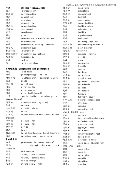 (完整word版)地质学常用中英文词汇对照表(按章节)