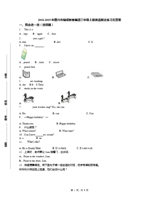 2018-2019年嘉兴市辅成教育集团三年级上册英语期末练习无答案