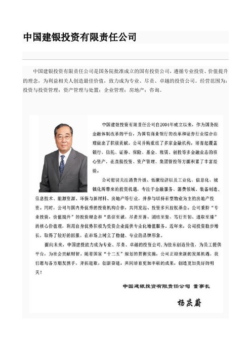 中国建银投资有限责任公司介绍