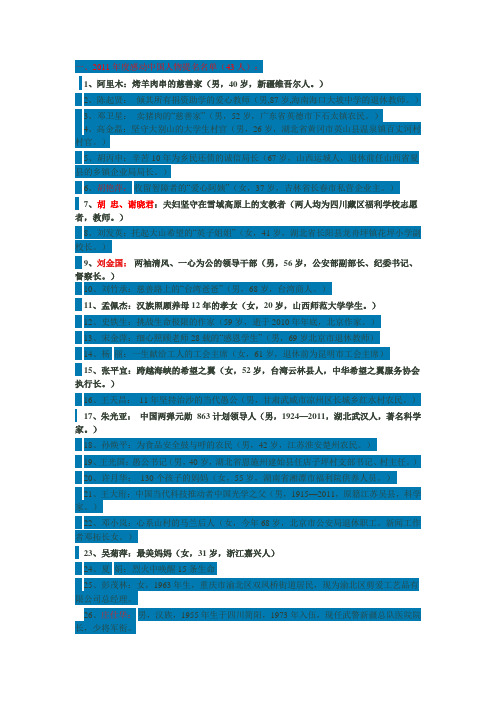 2012感动中国人物、事迹、颁奖词