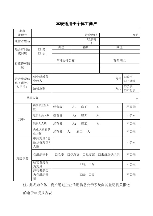 个体工商户年度申报表