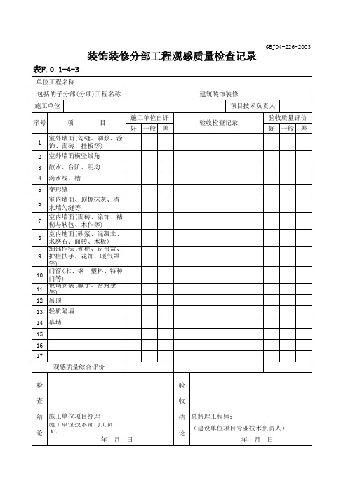 装饰装修分部工程观感质量检查记录