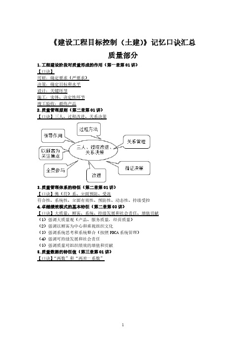 2021年监理工程师《建设工程目标控制(土建)》记忆口诀汇总