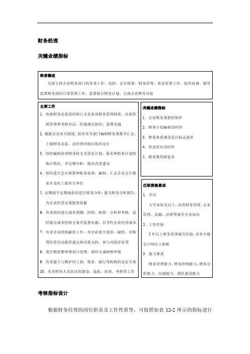 财务经理：关键业绩指标、考核指标设计、绩效考核细则