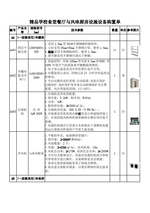 精品学校食堂餐厅与风味厨房设施设备购置单