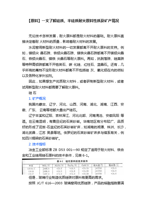 【原料】一文了解硅质、半硅质耐火原料性质及矿产情况