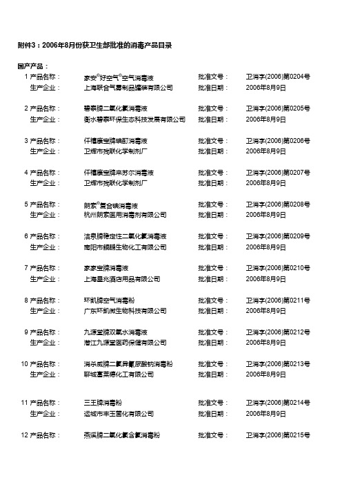 年8月消毒产品通告目录xls
