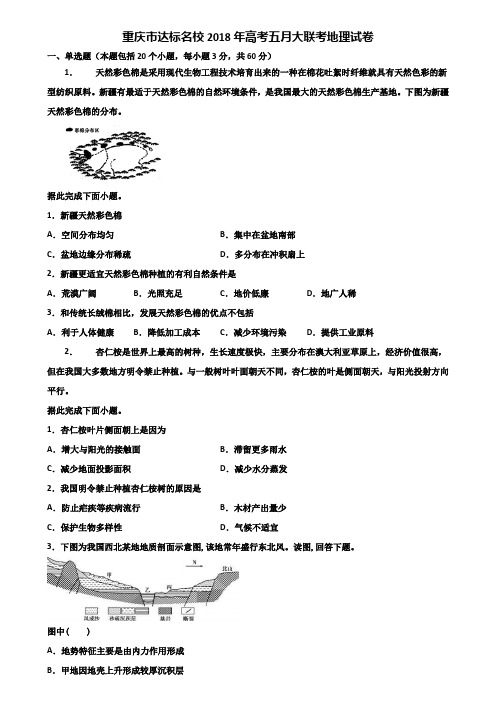 重庆市达标名校2018年高考五月大联考地理试卷含解析