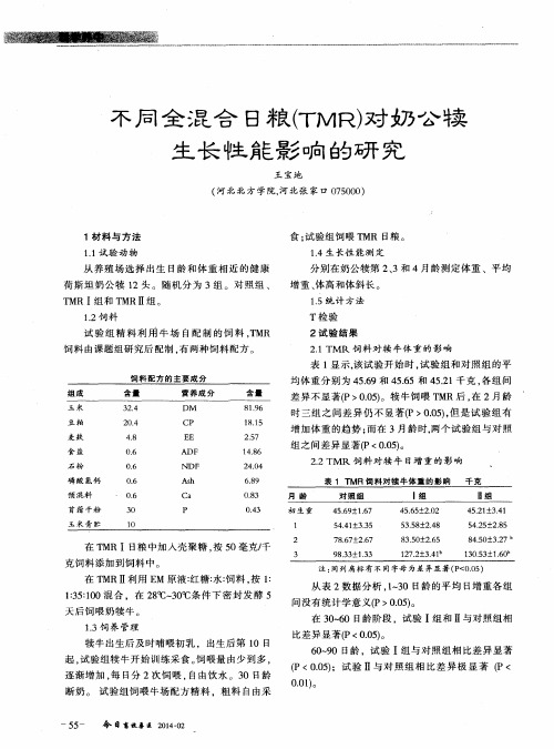 不同全混合日粮(TMR)对奶公犊生长性能影响的研究
