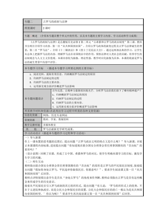 【名校设计】必修一岳麓版第二单元《古希腊和古罗马的政治制度》专题二