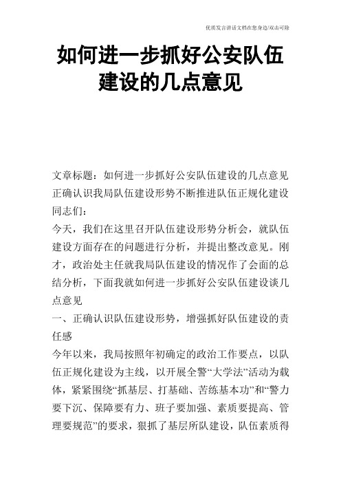 如何进一步抓好公安队伍建设的几点意见