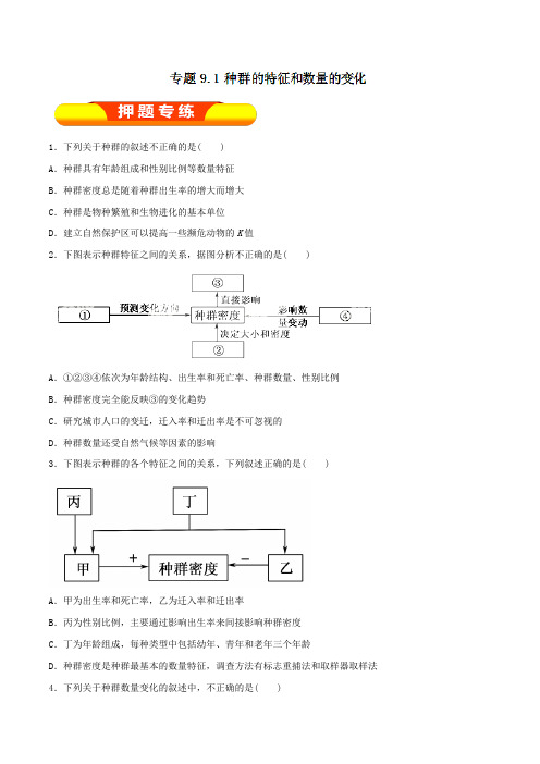 专题9.1 种群的特征和数量的变化(押题专练)-2018年高考生物一轮复习精品资料(原卷版)