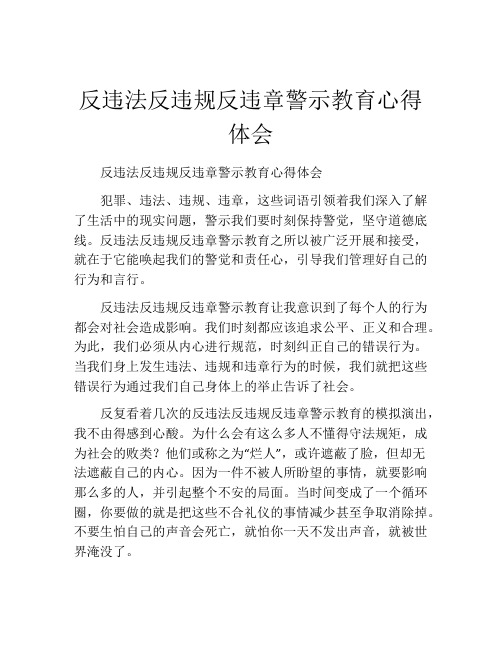 反违法反违规反违章警示教育心得体会