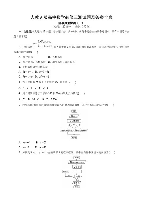 人教A版高中数学必修三测试题及答案全套