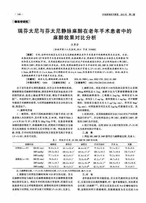 瑞芬太尼与芬太尼静脉麻醉在老年手术患者中的麻醉效果对比分析