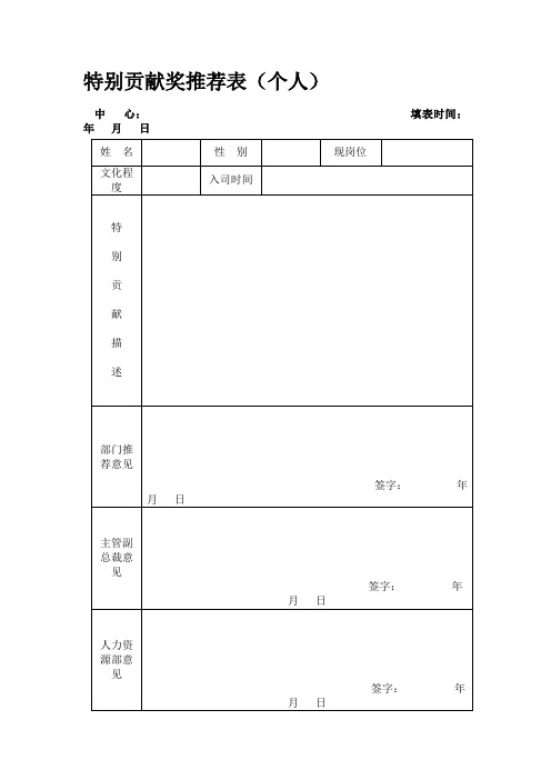 特别贡献奖推荐表