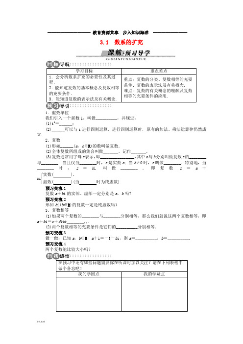   高中数学 第三章 数系的扩充与复数的引入 3.1 数系的扩充学案 苏教版选修2-2