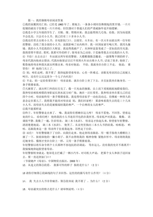 我的独眼母亲阅读答案