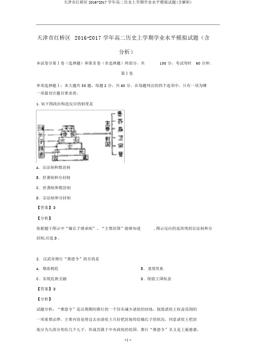 天津市红桥区2016-2017学年高二历史上学期学业水平模拟试题(含解析)