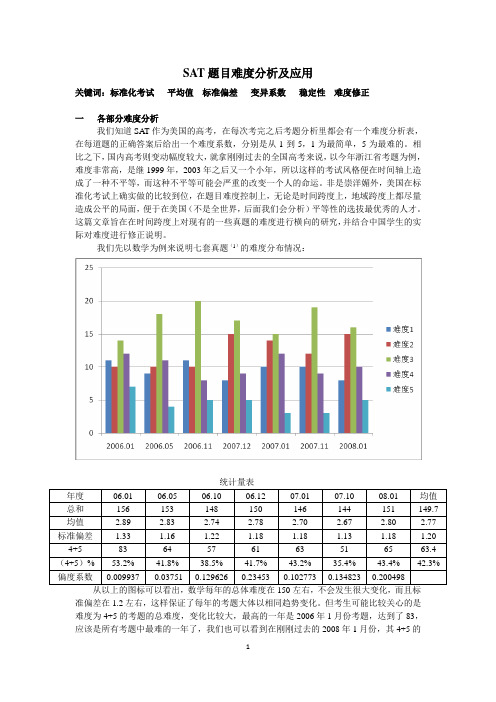 SAT题目难度分析及应用