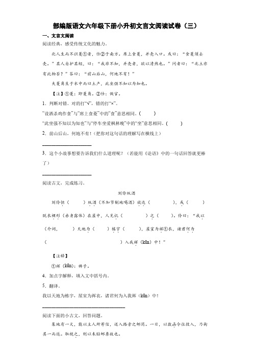 部编人教版版语文小升初文言文阅读试卷(03)(含答案)