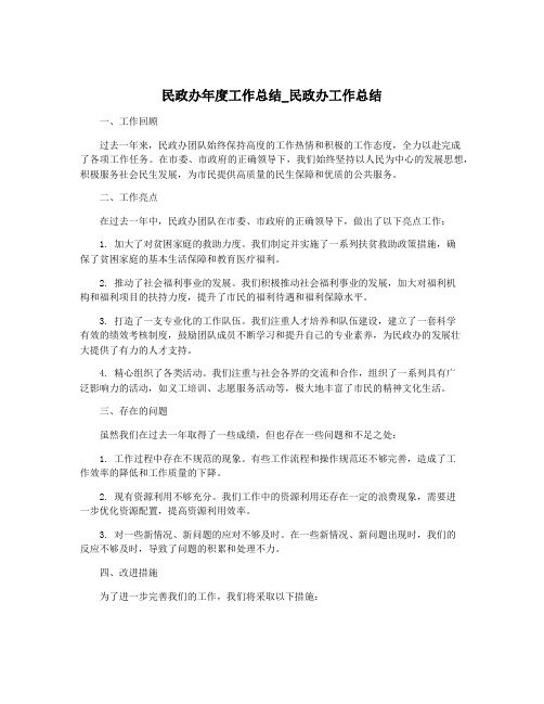 民政办年度工作总结_民政办工作总结