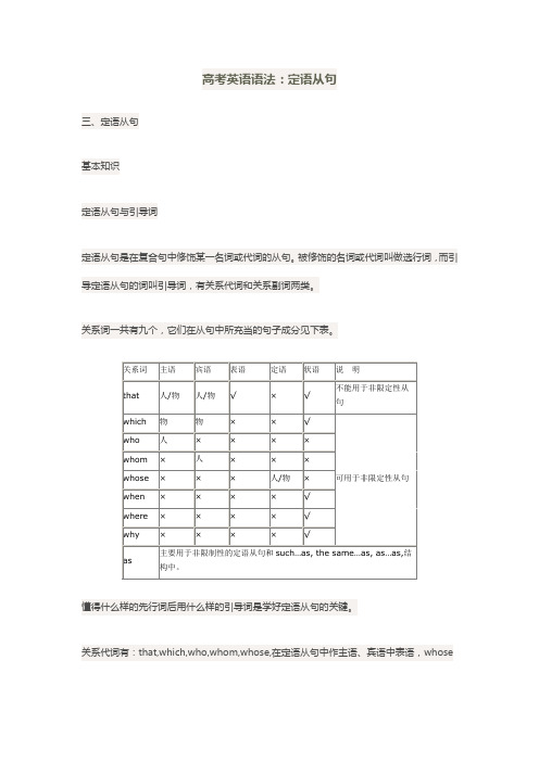 高考英语语法：定语从句