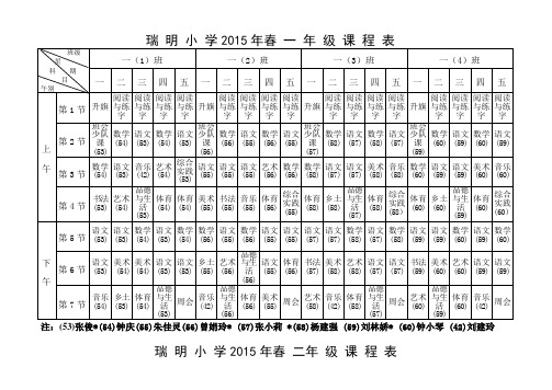 瑞 明 小 学 2015年春一至六年级总 课 程 表