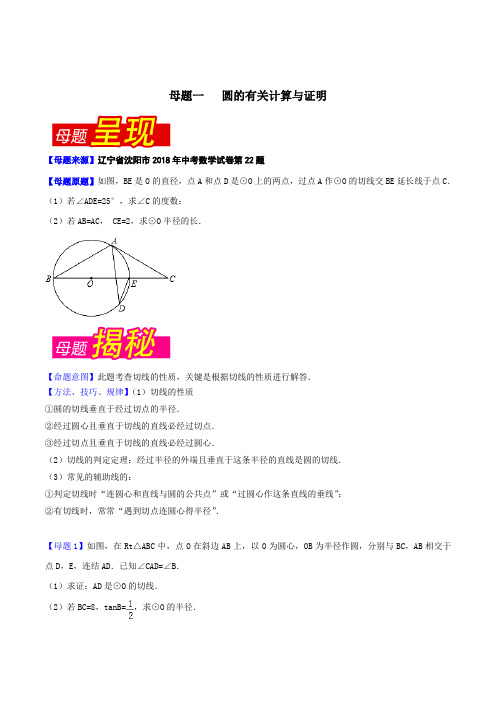 专题7.5 辽宁省沈阳市(母题解读)-2018中考数学真题之名师立体解读高端精品(原卷版)