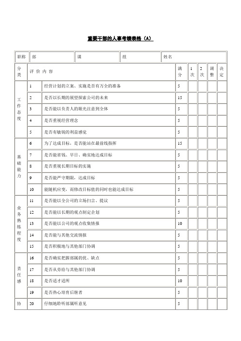 重要干部的人事考绩表格A格式