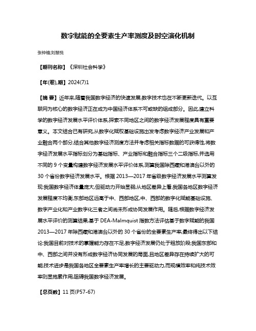 数字赋能的全要素生产率测度及时空演化机制