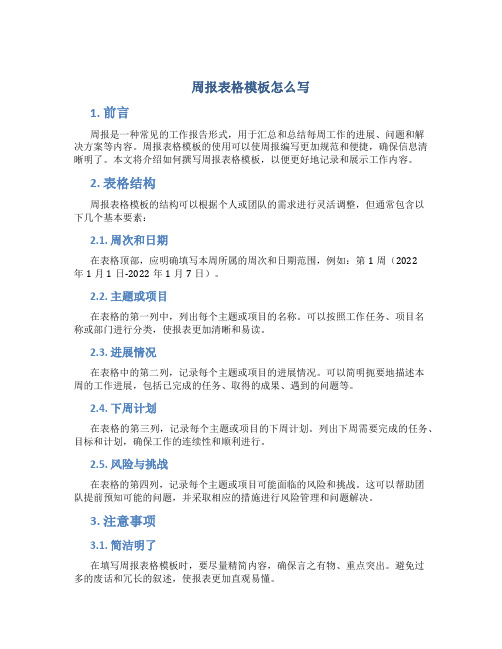 周报表格模板怎么写