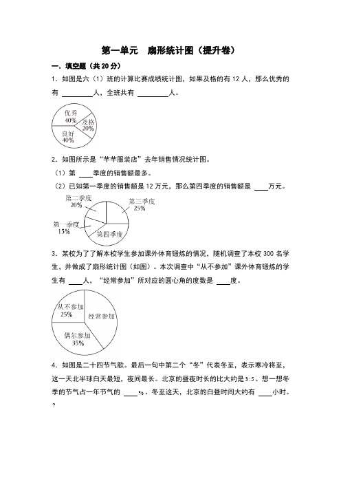 第一单元扇形统计图(提升卷)-2023-2024学年数学六年级下册单元速记巧练