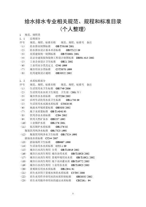 最全给水排水专业相关规范、规程和标准目录(个人整理)